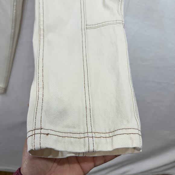 Pacsun S Elastic Waist Cargo Pants Cream‎ Utility Straight Leg Streetwear Y2K - Picture 4 of 8